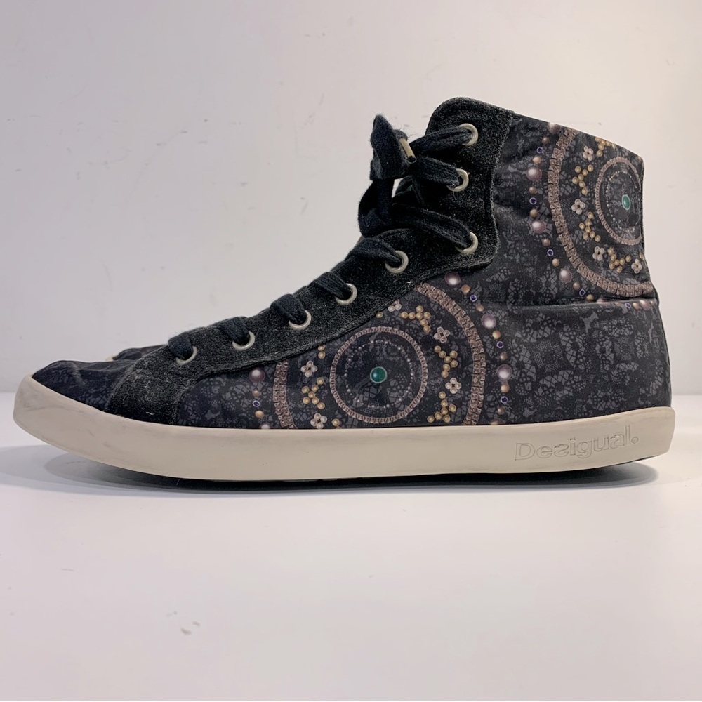 Desigual Geometric Print HiTop Studded Sneakers Size 40EU 8.5US Lace up Side Zip